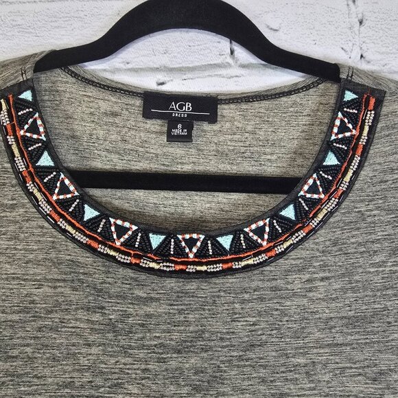 AGB SHIFT DRESS OLIVE GREEN BEADED NECKLINE SHORT SLEEVE SIZE 6 - Picture 6 of 6